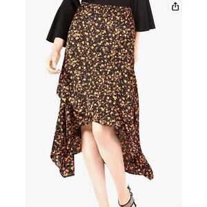 Bar III Black and Orange Tiered Midi Skirt - 8